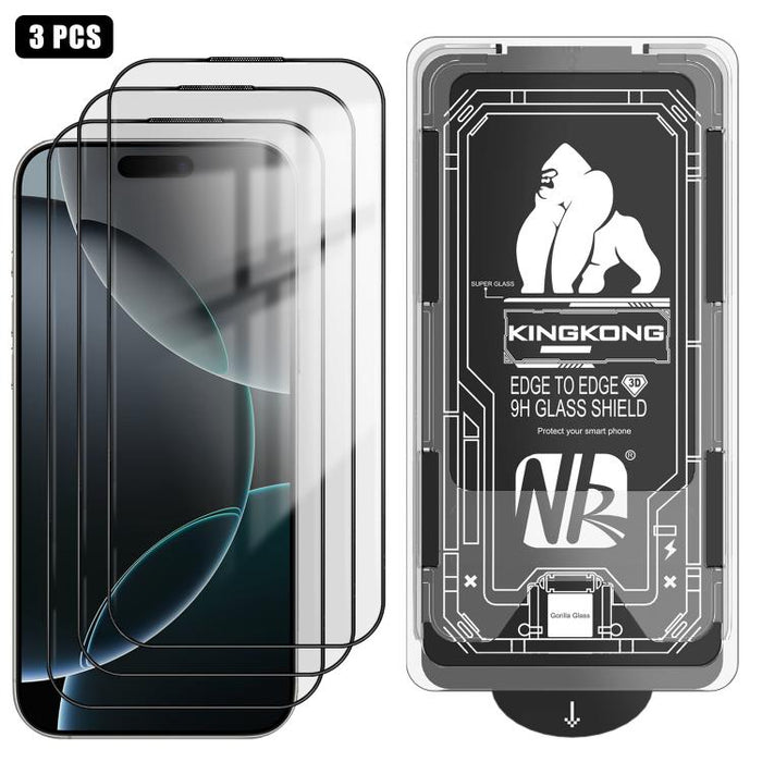 3 unidades de caja de fácil instalación, libre de polvo, con borde curvo 3D, HD, galvanizada y de vidrio templado a prueba de explosiones., For iPhone 17 Pro Max, For iPhone 17 Pro, For iPhone 17, For iPhone Air, For iPhone 16 Pro Max, For iPhone 16 Pr...