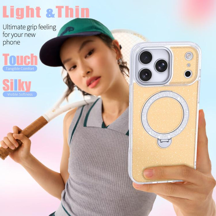 Funda para teléfono con soporte magnético y purpurina estrellada, For iPhone 17 Pro Max, For iPhone 17 Pro, For iPhone 17