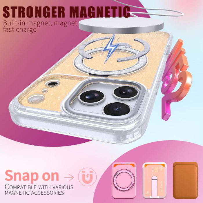 Funda para teléfono con soporte magnético y purpurina estrellada, For iPhone 17 Pro Max, For iPhone 17 Pro, For iPhone 17