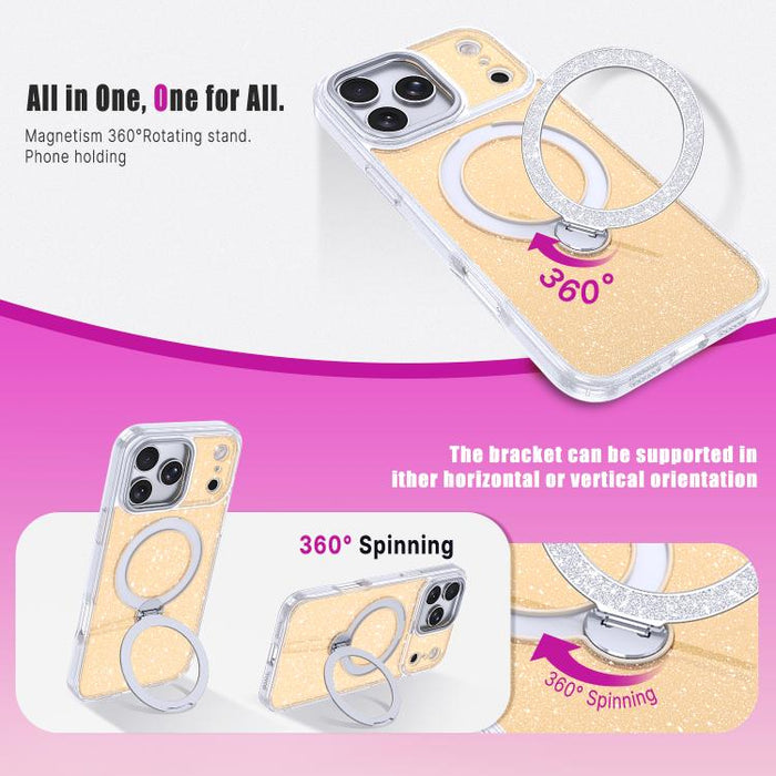 Funda para teléfono con soporte magnético y purpurina estrellada, For iPhone 17 Pro Max, For iPhone 17 Pro, For iPhone 17