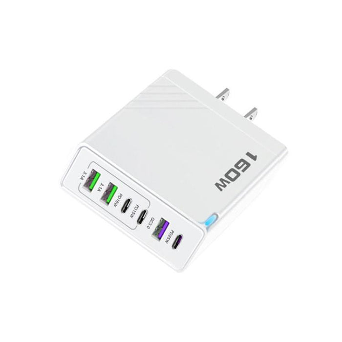 Cargador rápido de 160 W con 3 puertos USB tipo C y cable de 8 pines, enchufe estadounidense., US Plug + Cable