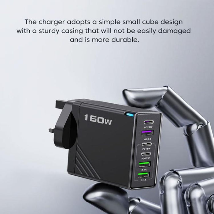Cargador rápido de 160 W con 3 puertos USB tipo C y cable de 8 pines, enchufe europeo., EU Plug + Cable