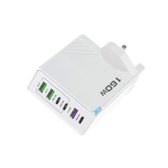 Cargador rápido de 160 W con 3 puertos USB tipo C y cable de 8 pines, enchufe británico., UK Plug + Cable