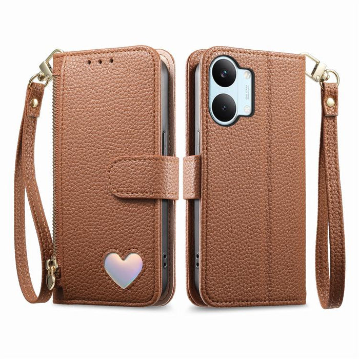 Cartera con cremallera y diseño de corazón de fantasía, funda para teléfono de piel vegana con correa., For Xiaomi Poco X8 Pro Max 5G, For Xiaomi Poco X8 Pro 5G, For Redmi Turbo 5 Max 5G, For Redmi Turbo 5 5G