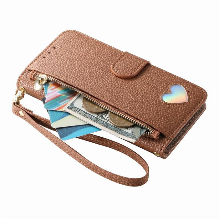 Cartera con cremallera y diseño de corazón de fantasía, funda para teléfono de piel vegana con correa., For Xiaomi Poco X8 Pro Max 5G, For Xiaomi Poco X8 Pro 5G, For Redmi Turbo 5 Max 5G, For Redmi Turbo 5 5G