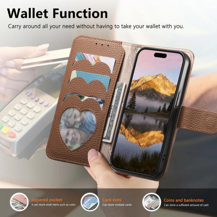 Cartera con cremallera y diseño de corazón de fantasía, funda para teléfono de piel vegana con correa., For Xiaomi Poco X8 Pro Max 5G, For Xiaomi Poco X8 Pro 5G, For Redmi Turbo 5 Max 5G, For Redmi Turbo 5 5G