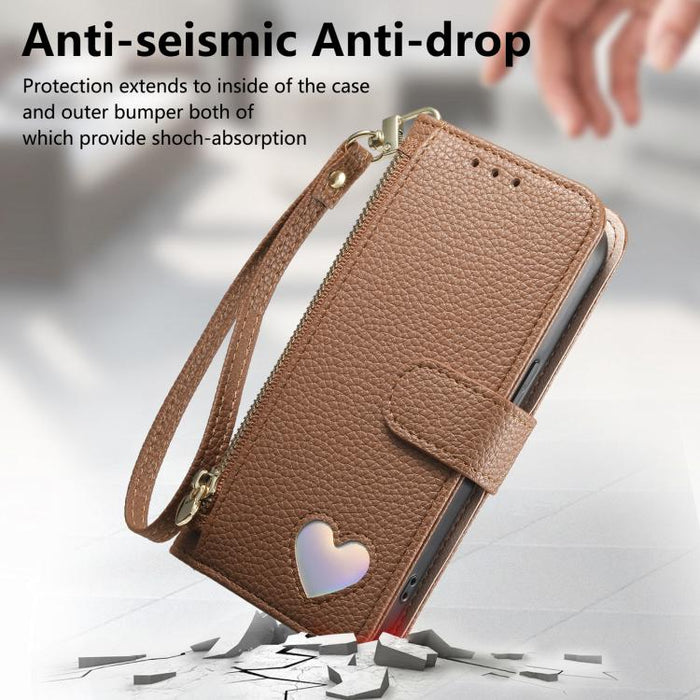 Cartera con cremallera y diseño de corazón de fantasía, funda para teléfono de piel vegana con correa., For Xiaomi Poco X8 Pro Max 5G, For Xiaomi Poco X8 Pro 5G, For Redmi Turbo 5 Max 5G, For Redmi Turbo 5 5G