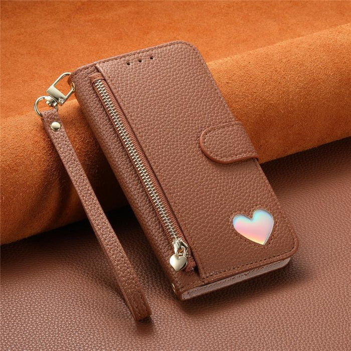 Cartera con cremallera y diseño de corazón de fantasía, funda para teléfono de piel vegana con correa., For Xiaomi Poco X8 Pro Max 5G, For Xiaomi Poco X8 Pro 5G, For Redmi Turbo 5 Max 5G, For Redmi Turbo 5 5G