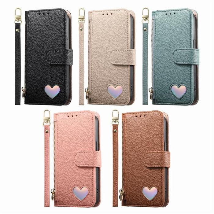 Cartera con cremallera y diseño de corazón de fantasía, funda para teléfono de piel vegana con correa., For Xiaomi Poco X8 Pro Max 5G, For Xiaomi Poco X8 Pro 5G, For Redmi Turbo 5 Max 5G, For Redmi Turbo 5 5G