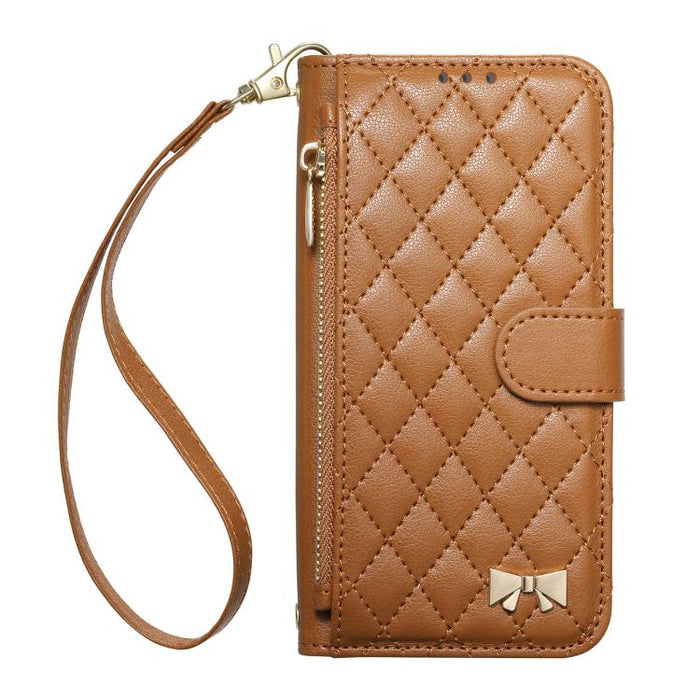 Cartera con cremallera de textura romboidal, lazo metálico, funda para teléfono de piel vegana con correa., For Xiaomi Poco X8 Pro Max 5G, For Xiaomi Poco X8 Pro 5G, For Redmi Turbo 5 Max 5G, For Redmi Turbo 5 5G