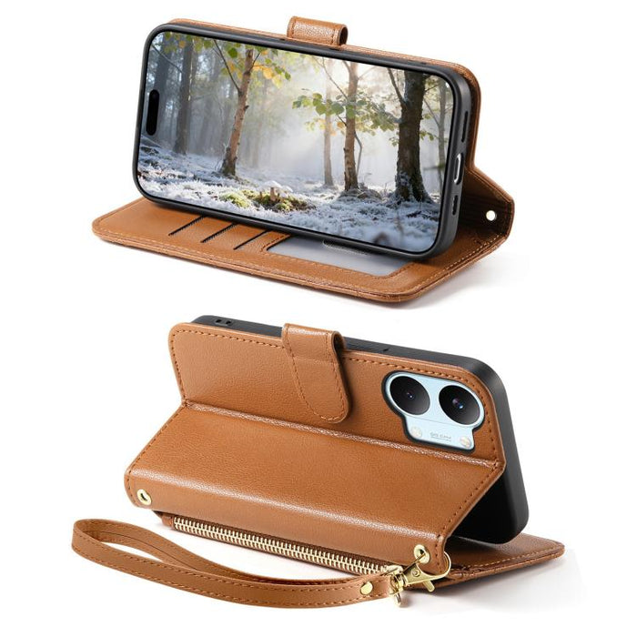 Cartera con cremallera de textura romboidal, lazo metálico, funda para teléfono de piel vegana con correa., For Xiaomi Poco X8 Pro Max 5G, For Xiaomi Poco X8 Pro 5G, For Redmi Turbo 5 Max 5G, For Redmi Turbo 5 5G