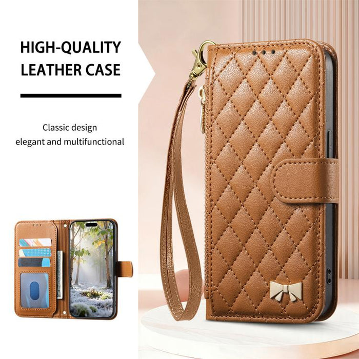 Cartera con cremallera de textura romboidal, lazo metálico, funda para teléfono de piel vegana con correa., For Xiaomi Poco X8 Pro Max 5G, For Xiaomi Poco X8 Pro 5G, For Redmi Turbo 5 Max 5G, For Redmi Turbo 5 5G