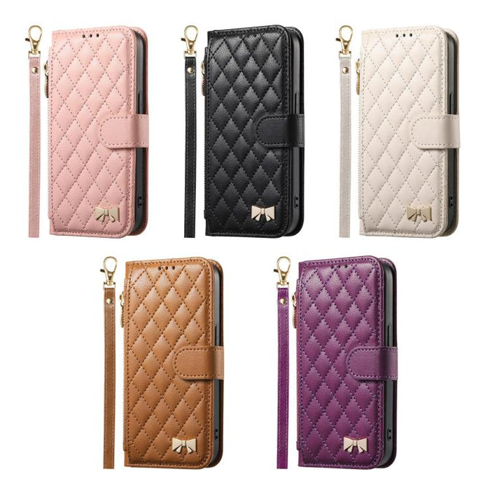 Cartera con cremallera de textura romboidal, lazo metálico, funda para teléfono de piel vegana con correa., For Xiaomi Poco X8 Pro Max 5G, For Xiaomi Poco X8 Pro 5G, For Redmi Turbo 5 Max 5G, For Redmi Turbo 5 5G