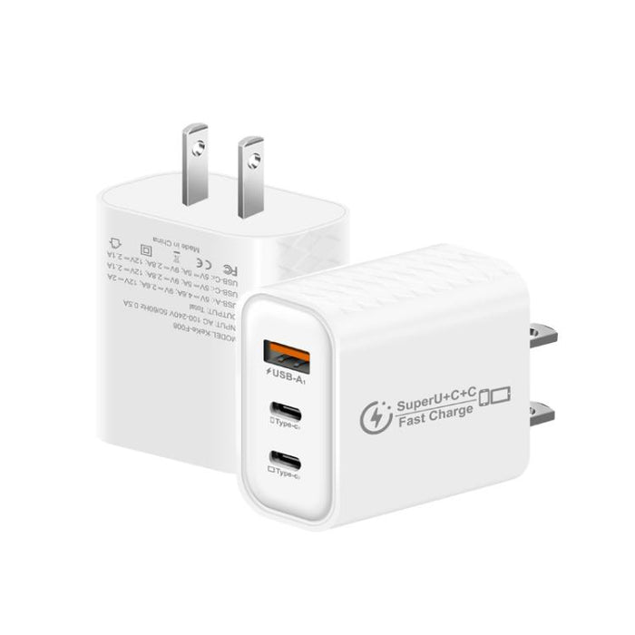 949-2C1A PD25W Tipo-C x 2, Cargador USB 3.0 con cable Tipo-C a Tipo-C / 8 pines, Enchufe estadounidense, US Plug + Cable