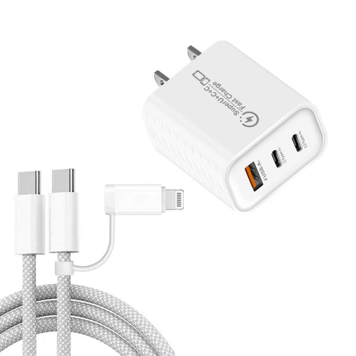 949-2C1A PD25W Tipo-C x 2, Cargador USB 3.0 con cable Tipo-C a Tipo-C / 8 pines, Enchufe estadounidense, US Plug + Cable
