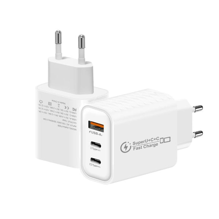 949-2C1A PD25W Tipo-C x 2, Cargador USB 3.0 con cable Tipo-C a Tipo-C / 8 pines, Enchufe europeo, EU Plug + Cable