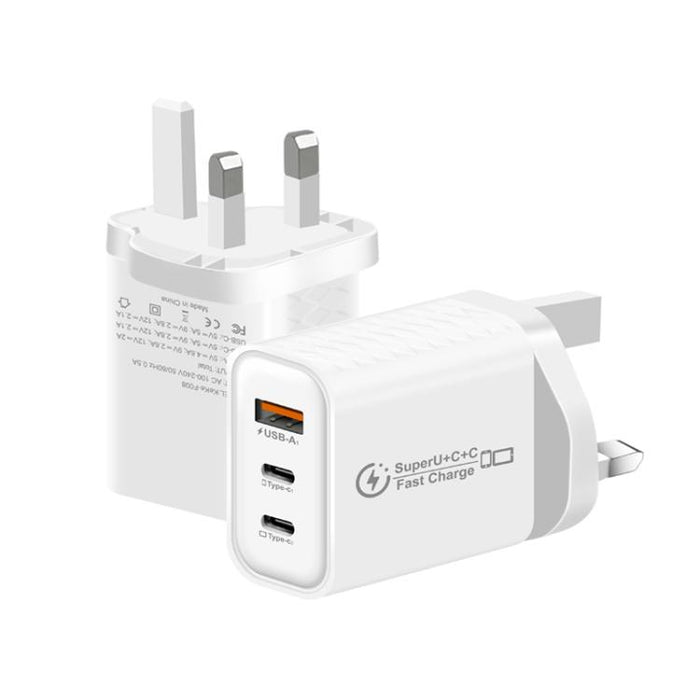 949-2C1A PD25W Tipo-C x 2, Cargador USB 3.0 con cable Tipo-C a Tipo-C / 8 pines, Enchufe británico, UK Plug + Cable