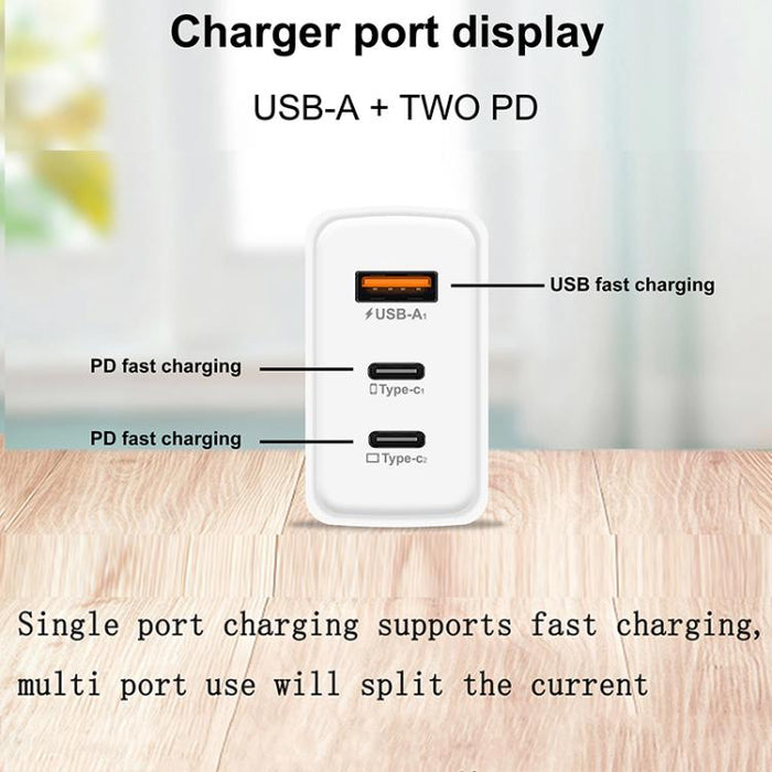 949-2C1A PD25W Tipo-C x 2, Cargador USB 3.0 con cable Tipo-C a Tipo-C / 8 pines, Enchufe británico, UK Plug + Cable