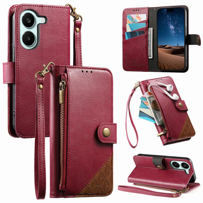 Funda para teléfono de piel vegana con cremallera y correa., For Xiaomi Poco X8 Pro Max 5G, For Xiaomi Poco X8 Pro 5G, For Redmi Turbo 5 Max 5G, For Redmi Turbo 5 5G