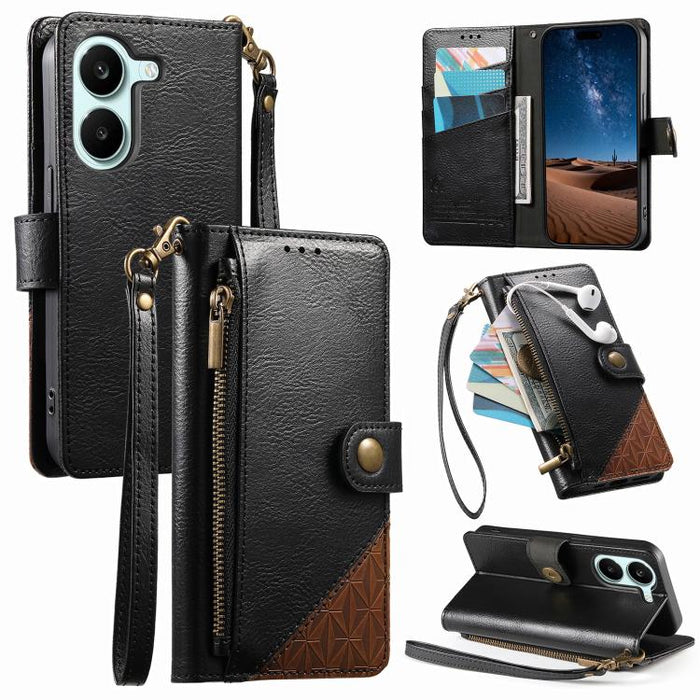 Funda para teléfono de piel vegana con cremallera y correa., For Xiaomi Poco X8 Pro Max 5G, For Xiaomi Poco X8 Pro 5G, For Redmi Turbo 5 Max 5G, For Redmi Turbo 5 5G