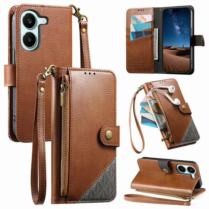 Funda para teléfono de piel vegana con cremallera y correa., For Xiaomi Poco X8 Pro Max 5G, For Xiaomi Poco X8 Pro 5G, For Redmi Turbo 5 Max 5G, For Redmi Turbo 5 5G