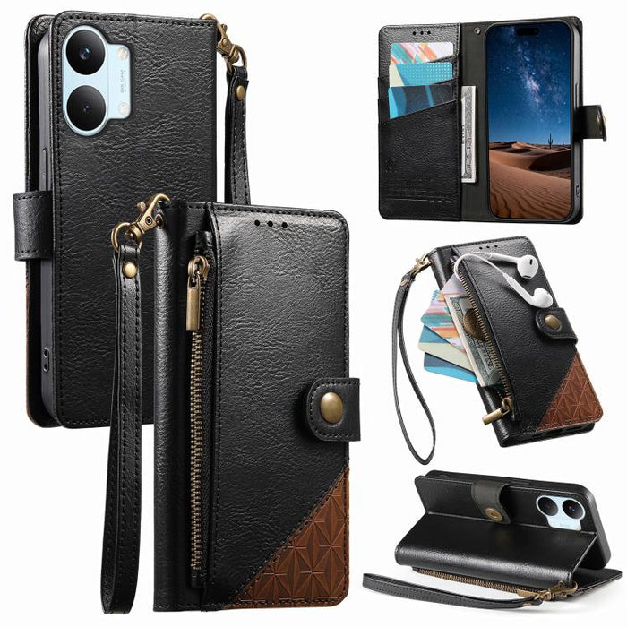 Funda para teléfono de piel vegana con cremallera y correa., For Xiaomi Poco X8 Pro Max 5G, For Xiaomi Poco X8 Pro 5G, For Redmi Turbo 5 Max 5G, For Redmi Turbo 5 5G