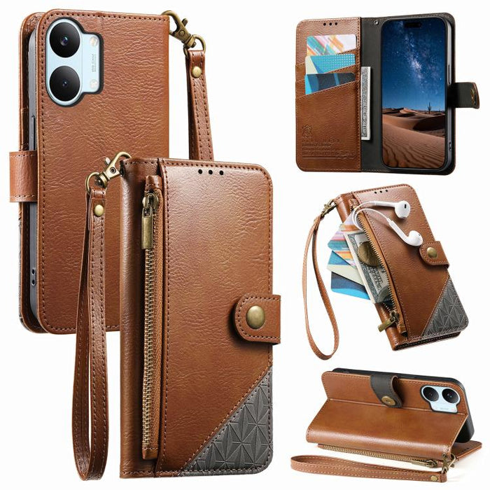 Funda para teléfono de piel vegana con cremallera y correa., For Xiaomi Poco X8 Pro Max 5G, For Xiaomi Poco X8 Pro 5G, For Redmi Turbo 5 Max 5G, For Redmi Turbo 5 5G