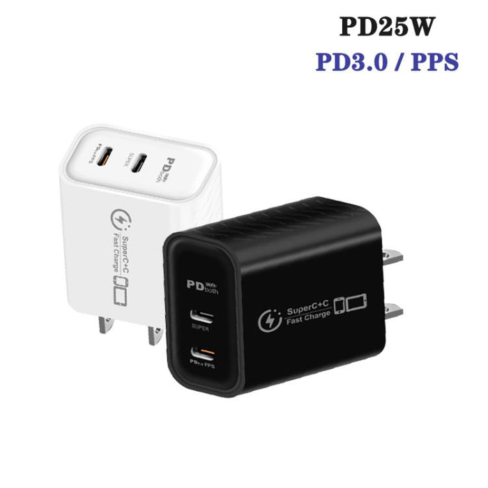 Cargador dual USB tipo C 949-2C PD25W compatible con protocolo PD3.0 / PPS, enchufe estadounidense., US Plug