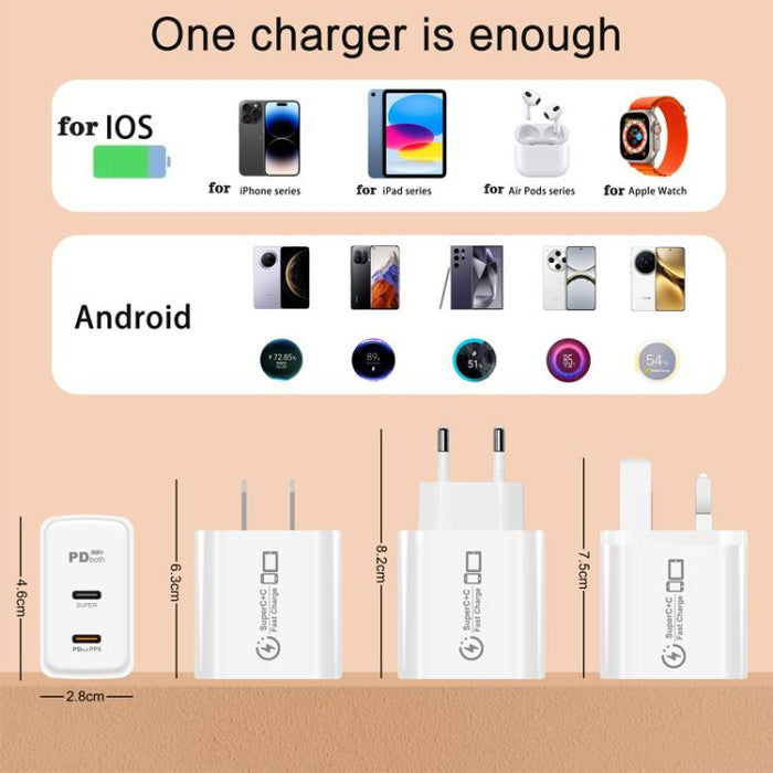Cargador dual USB tipo C 949-2C PD25W compatible con protocolo PD3.0 / PPS, enchufe estadounidense., US Plug