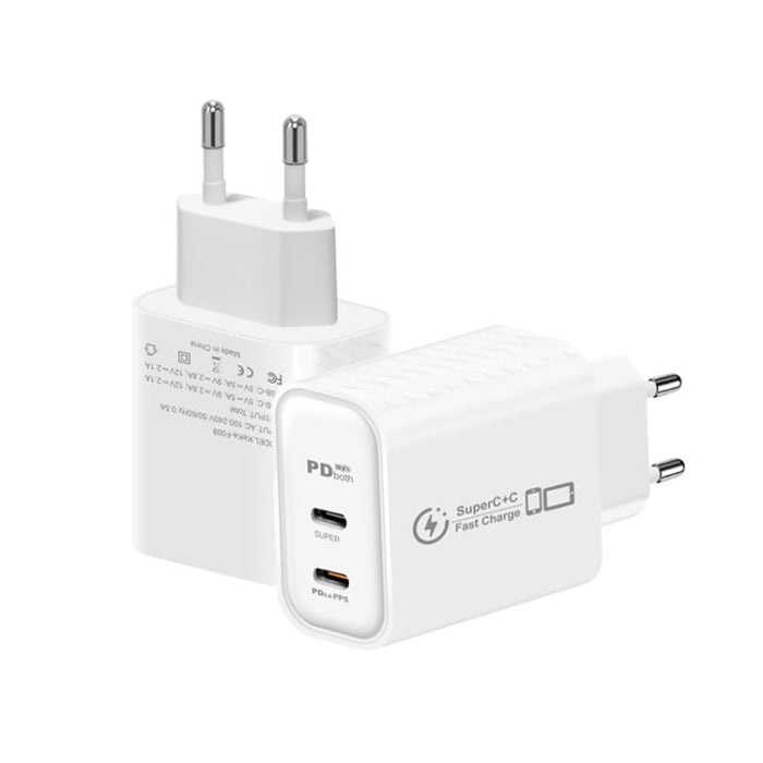 Cargador dual USB-C PD25W 949-2C compatible con protocolo PD3.0 / PPS, enchufe europeo., EU Plug