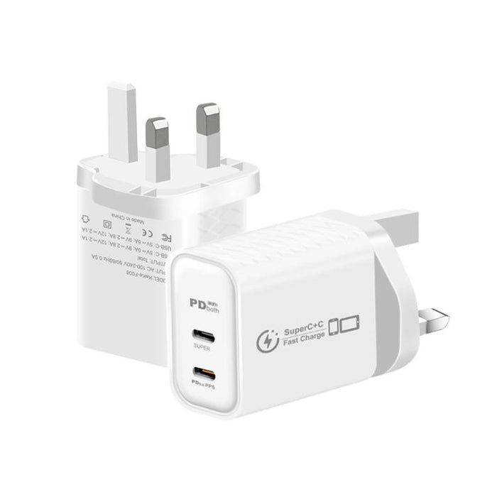 Cargador dual USB-C PD25W 949-2C compatible con protocolo PD3.0 / PPS, enchufe británico., UK Plug
