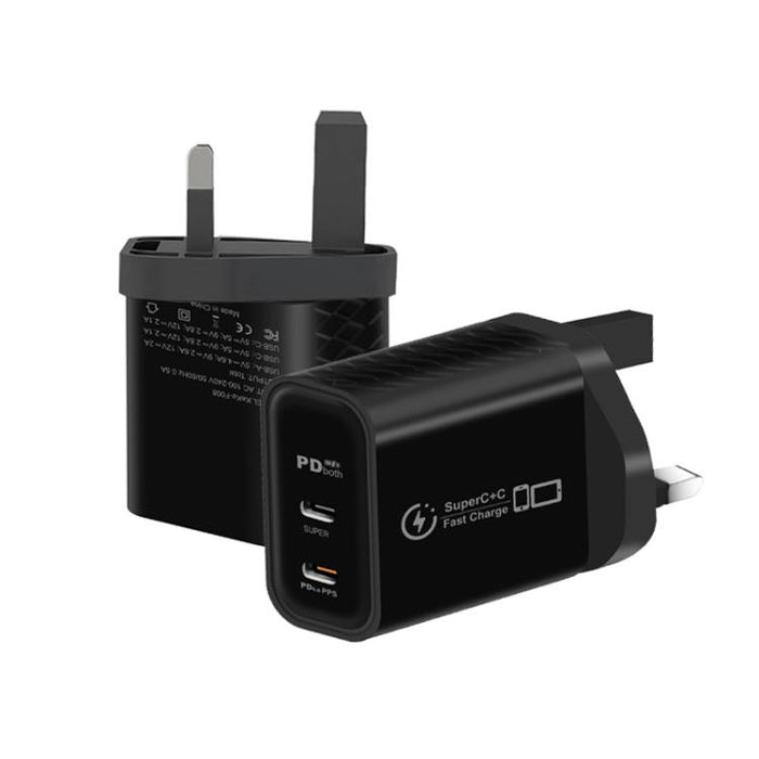 Cargador dual USB-C PD25W 949-2C compatible con protocolo PD3.0 / PPS, enchufe británico., UK Plug
