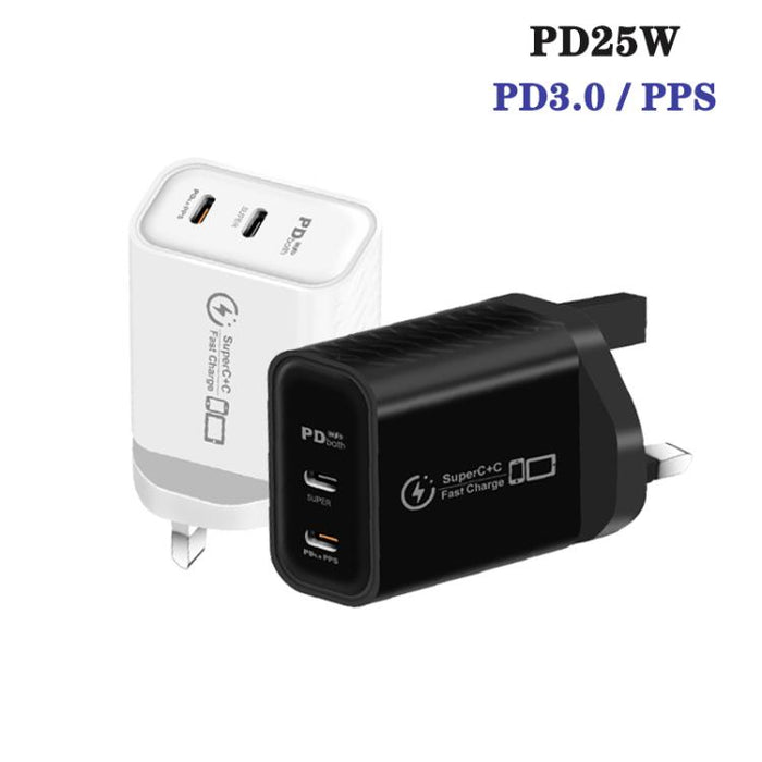 Cargador dual USB-C PD25W 949-2C compatible con protocolo PD3.0 / PPS, enchufe británico., UK Plug
