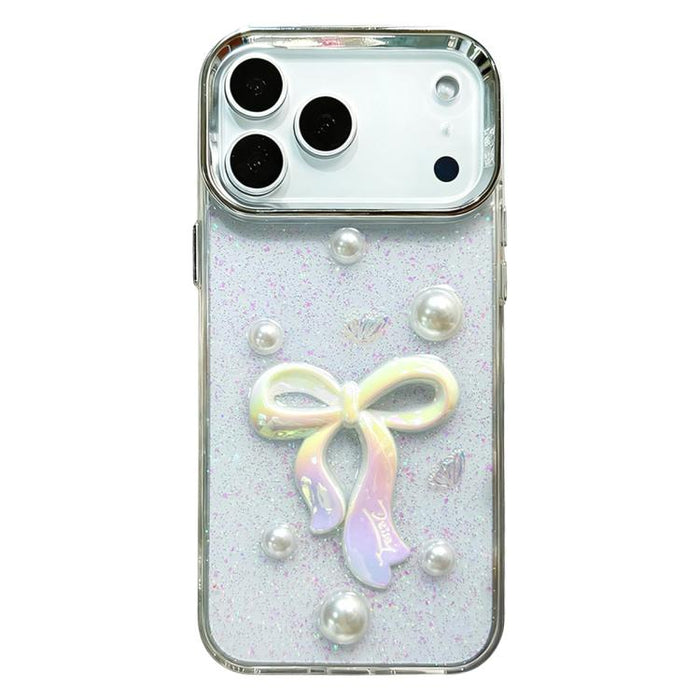 Funda para teléfono de TPU con diseño de lazo 3D, perlas y flores de amor, For iPhone 17 Pro Max, For iPhone 17 Pro, For iPhone 17, For iPhone Air