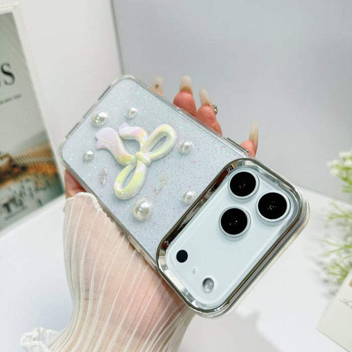 Funda para teléfono de TPU con diseño de lazo 3D, perlas y flores de amor, For iPhone 17 Pro Max, For iPhone 17 Pro, For iPhone 17, For iPhone Air