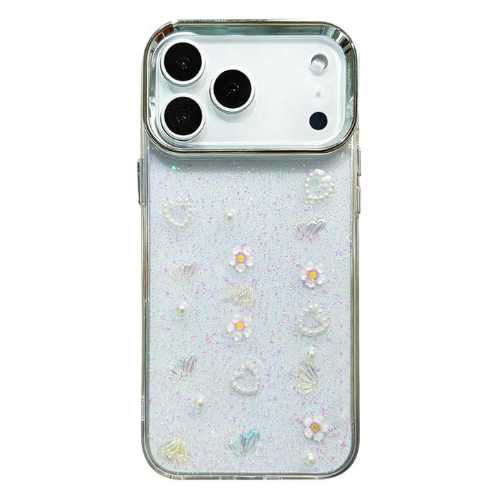 Funda para teléfono de TPU con diseño de lazo 3D, perlas y flores de amor, For iPhone 17 Pro Max, For iPhone 17 Pro, For iPhone 17, For iPhone Air
