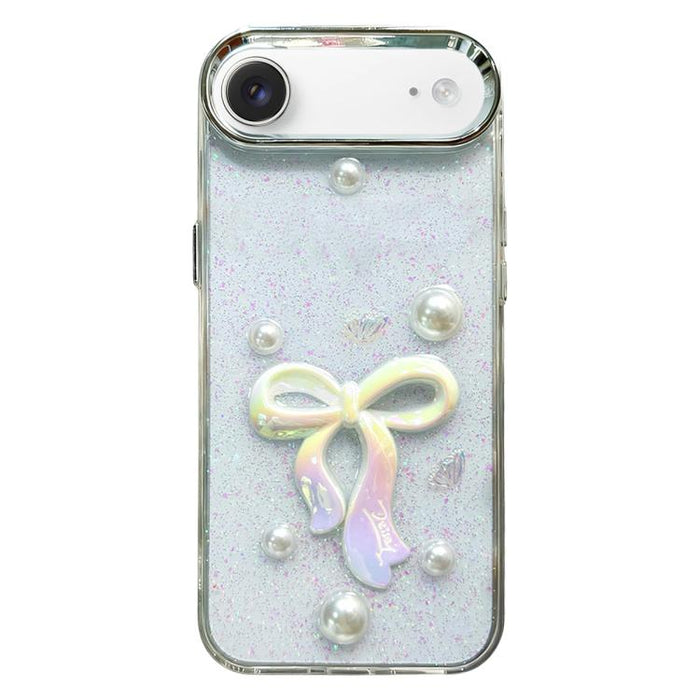 Funda para teléfono de TPU con diseño de lazo 3D, perlas y flores de amor, For iPhone 17 Pro Max, For iPhone 17 Pro, For iPhone 17, For iPhone Air