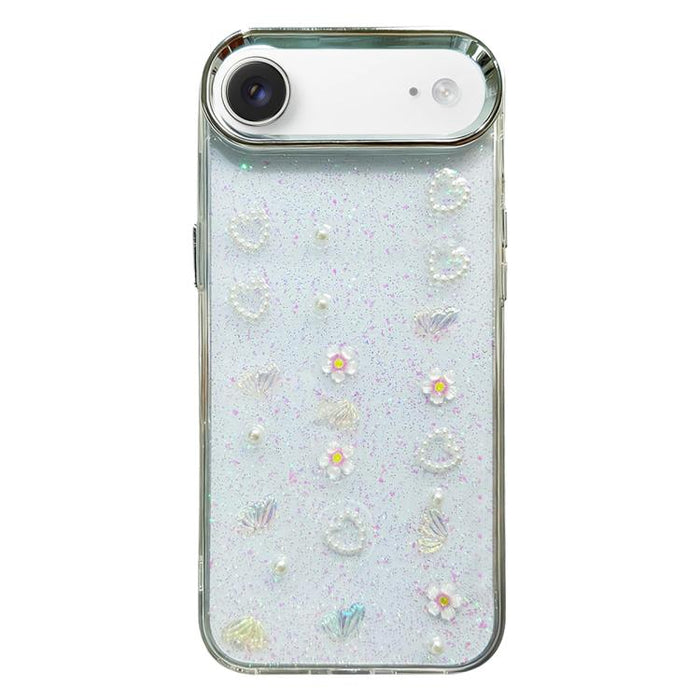 Funda para teléfono de TPU con diseño de lazo 3D, perlas y flores de amor, For iPhone 17 Pro Max, For iPhone 17 Pro, For iPhone 17, For iPhone Air