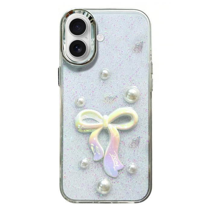 Funda para teléfono de TPU con diseño de lazo 3D, perlas y flores de amor, For iPhone 17 Pro Max, For iPhone 17 Pro, For iPhone 17, For iPhone Air