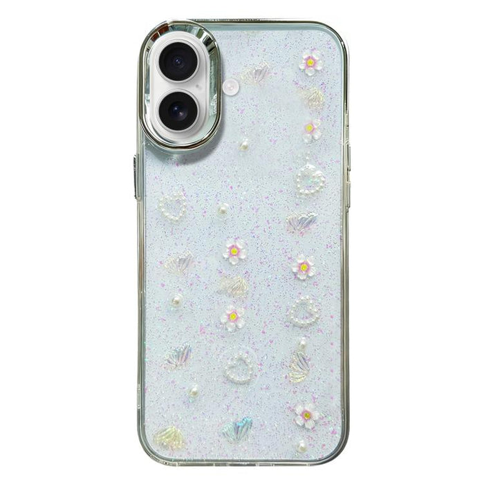Funda para teléfono de TPU con diseño de lazo 3D, perlas y flores de amor, For iPhone 17 Pro Max, For iPhone 17 Pro, For iPhone 17, For iPhone Air