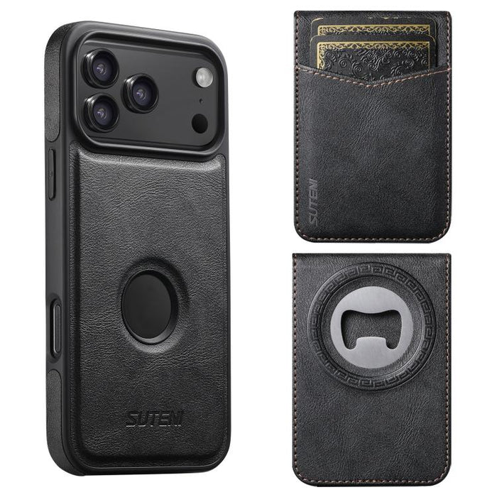 Funda para teléfono Suteni G1S5 2 en 1 con abrebotellas magnético desmontable, tarjetero y parte trasera de piel de vaca., For iPhone 17 Pro Max, For iPhone 17 Pro, For iPhone 17, For iPhone Air, For iPhone 16 Pro Max, For iPhone 16 Pro                ...