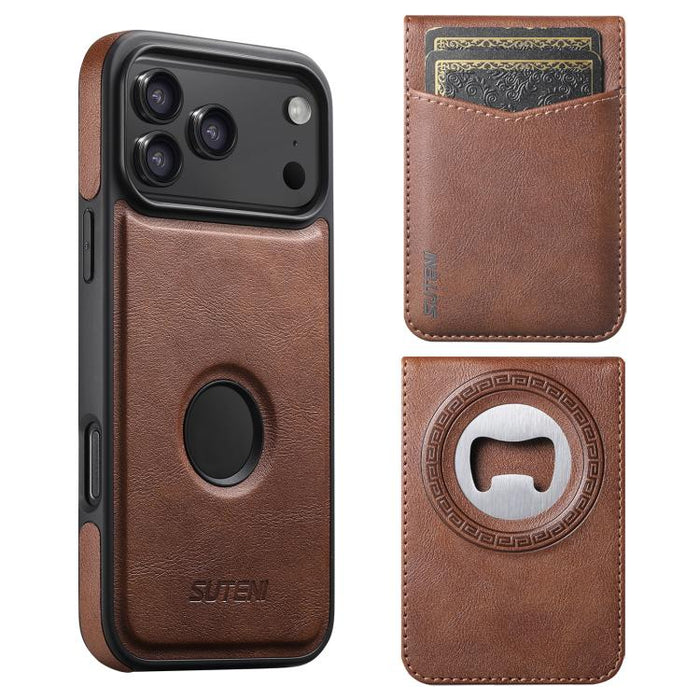Funda para teléfono Suteni G1S5 2 en 1 con abrebotellas magnético desmontable, tarjetero y parte trasera de piel de vaca., For iPhone 17 Pro Max, For iPhone 17 Pro, For iPhone 17, For iPhone Air, For iPhone 16 Pro Max, For iPhone 16 Pro                ...