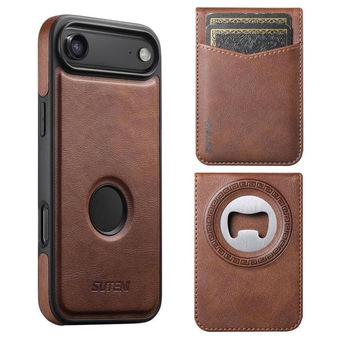Funda para teléfono Suteni G1S5 2 en 1 con abrebotellas magnético desmontable, tarjetero y parte trasera de piel de vaca., For iPhone 17 Pro Max, For iPhone 17 Pro, For iPhone 17, For iPhone Air, For iPhone 16 Pro Max, For iPhone 16 Pro                ...