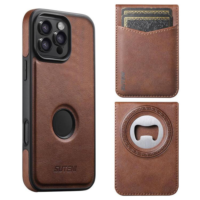 Funda para teléfono Suteni G1S5 2 en 1 con abrebotellas magnético desmontable, tarjetero y parte trasera de piel de vaca., For iPhone 17 Pro Max, For iPhone 17 Pro, For iPhone 17, For iPhone Air, For iPhone 16 Pro Max, For iPhone 16 Pro                ...