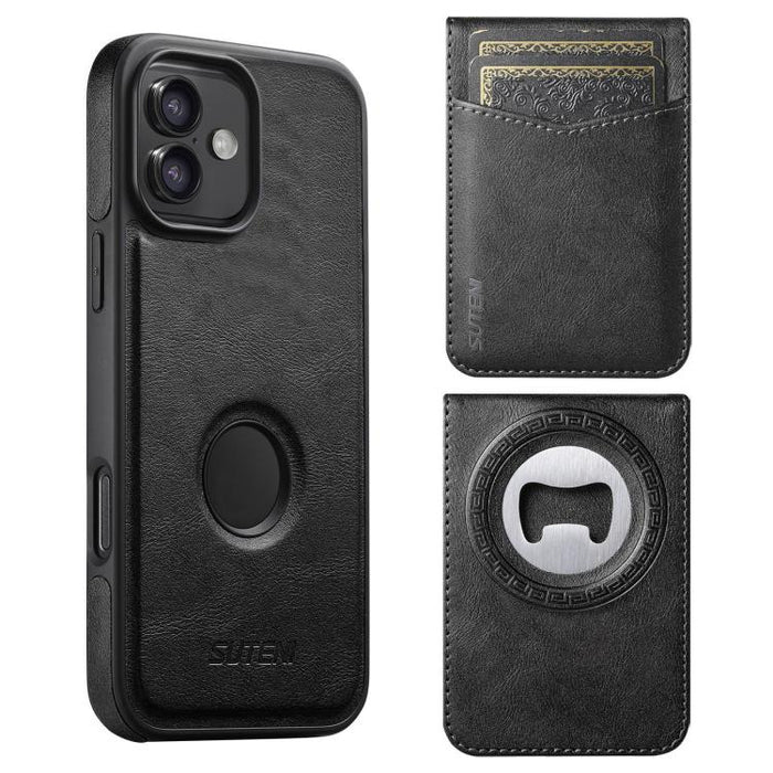 Funda para teléfono Suteni G1S5 2 en 1 con abrebotellas magnético desmontable, tarjetero y parte trasera de piel de vaca., For iPhone 17 Pro Max, For iPhone 17 Pro, For iPhone 17, For iPhone Air, For iPhone 16 Pro Max, For iPhone 16 Pro                ...