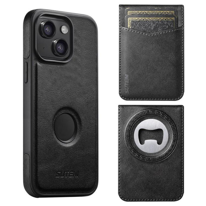 Funda para teléfono Suteni G1S5 2 en 1 con abrebotellas magnético desmontable, tarjetero y parte trasera de piel de vaca., For iPhone 17 Pro Max, For iPhone 17 Pro, For iPhone 17, For iPhone Air, For iPhone 16 Pro Max, For iPhone 16 Pro                ...