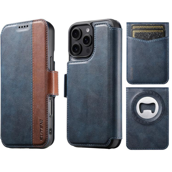 Funda para teléfono Suteni Q07S5 3 en 1 desmontable con abridor de botellas, tarjetero y cierre magnético, fabricada en piel vegana con empalme izquierdo y derecho., For iPhone 17 Pro Max, For iPhone 17 Pro, For iPhone 17, For iPhone Air               ...
