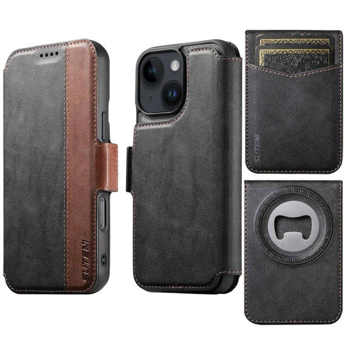 Funda para teléfono Suteni Q07S5 3 en 1 desmontable con abridor de botellas, tarjetero y cierre magnético, fabricada en piel vegana con empalme izquierdo y derecho., For iPhone 17 Pro Max, For iPhone 17 Pro, For iPhone 17, For iPhone Air               ...