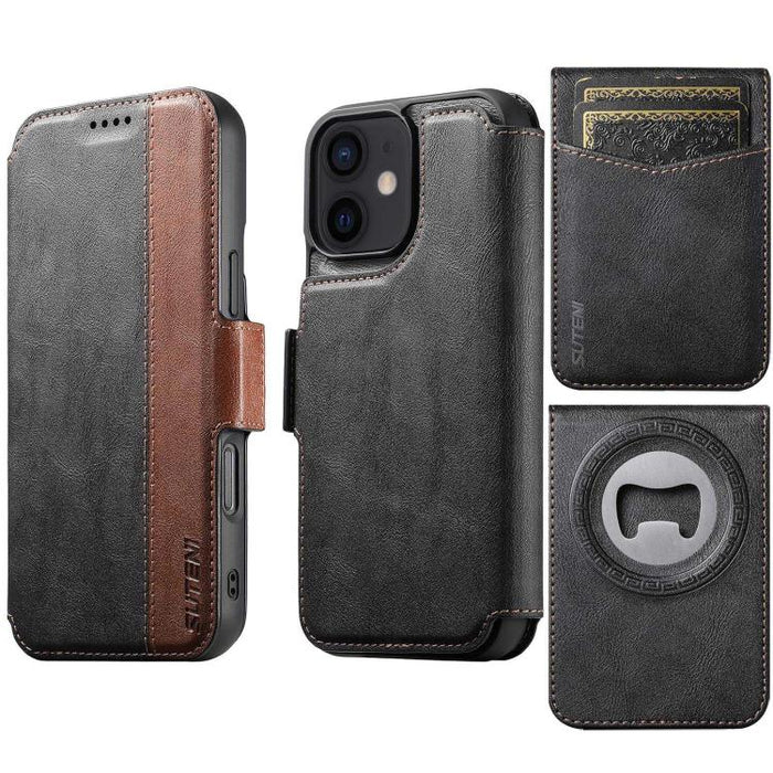 Funda para teléfono Suteni Q07S5 3 en 1 desmontable con abridor de botellas, tarjetero y cierre magnético, fabricada en piel vegana con empalme izquierdo y derecho., For iPhone 17 Pro Max, For iPhone 17 Pro, For iPhone 17, For iPhone Air               ...