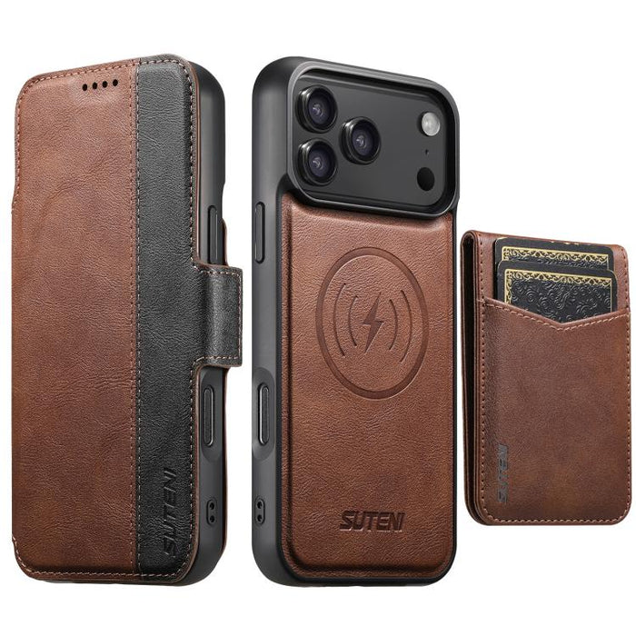 Funda para teléfono Suteni Q07S5 3 en 1 desmontable con abridor de botellas, tarjetero y cierre magnético, fabricada en piel vegana con empalme izquierdo y derecho., For iPhone 17 Pro Max, For iPhone 17 Pro, For iPhone 17, For iPhone Air               ...